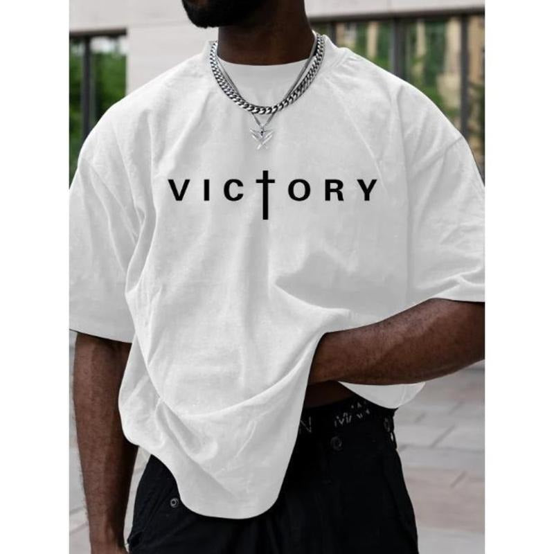 Crew Neck Sense Letter VICTORY Printed Casual Summer & Spring Made USA T-Shirts