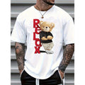 Bear Print Short Sleeve Comfortable Cotton Blend Round Neck Machine Washable Summer Leisure Conventional Version Summer Made USA T-Shirts