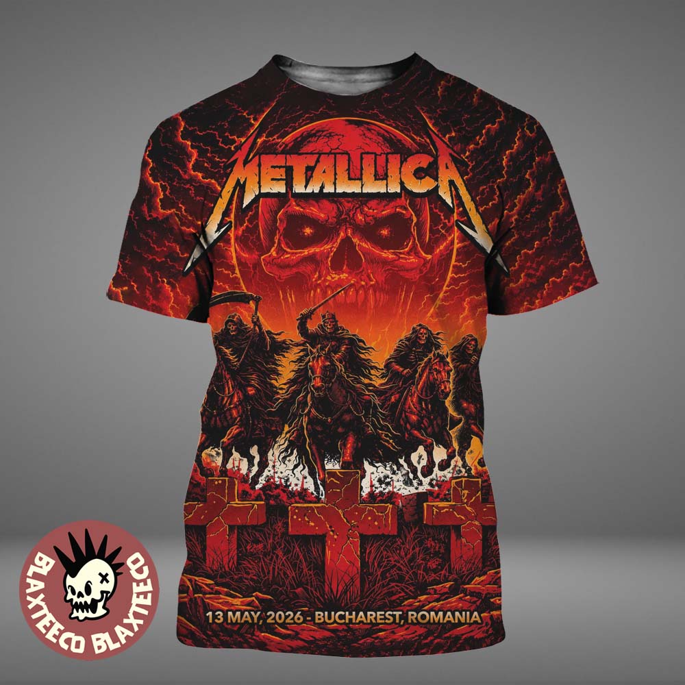 Metallica M72 Bucharest 2026 Pop Up Shop Merch Tee At Romania Arena Nationala On 13 May 2026 Four Horsemen Art All Over Print Shirt