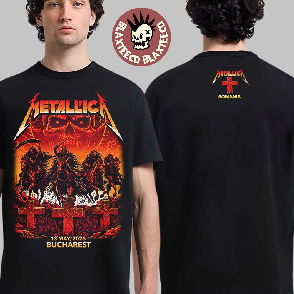 Metallica M72 Bucharest 2026 Pop Up Shop Merch Tee At Romania Arena Nationala On 13 May 2026 The Death Four Horsemen Art T-Shirt