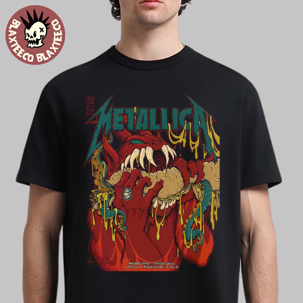 Metallica M72 Philly 2025 Night 1 Venue Poster In Philadelphia Pennsylvania At Lincoln Financial Field On May 23 2025 Red Devil Artwork Unisex T-Shirt