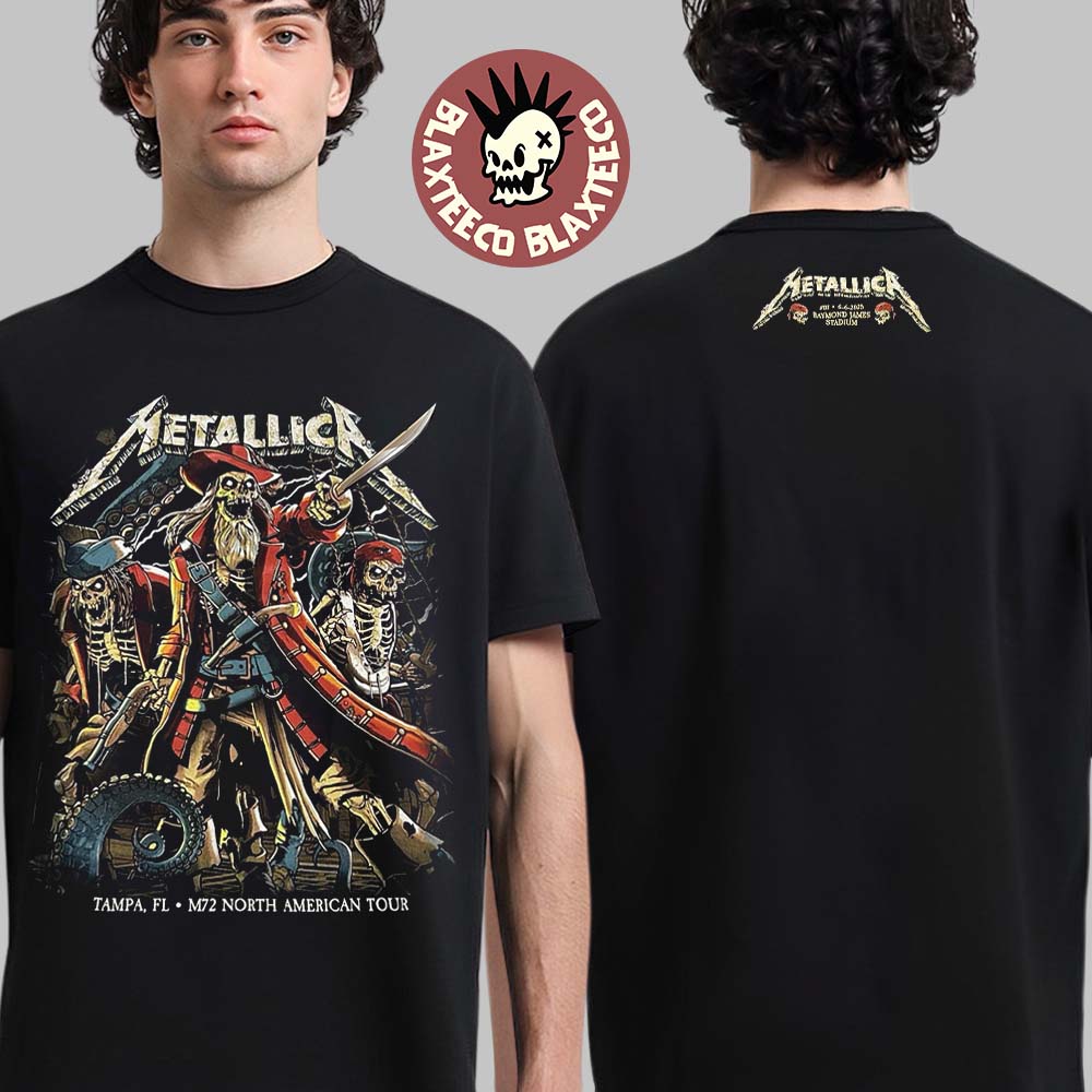 Metallica M72 Tampa 2025 Night 1 Venue Tee In Tampa Florida At Raymond James On June 6 2025 The Pirate Skeletons Art Two Sided Unisex T-Shirt