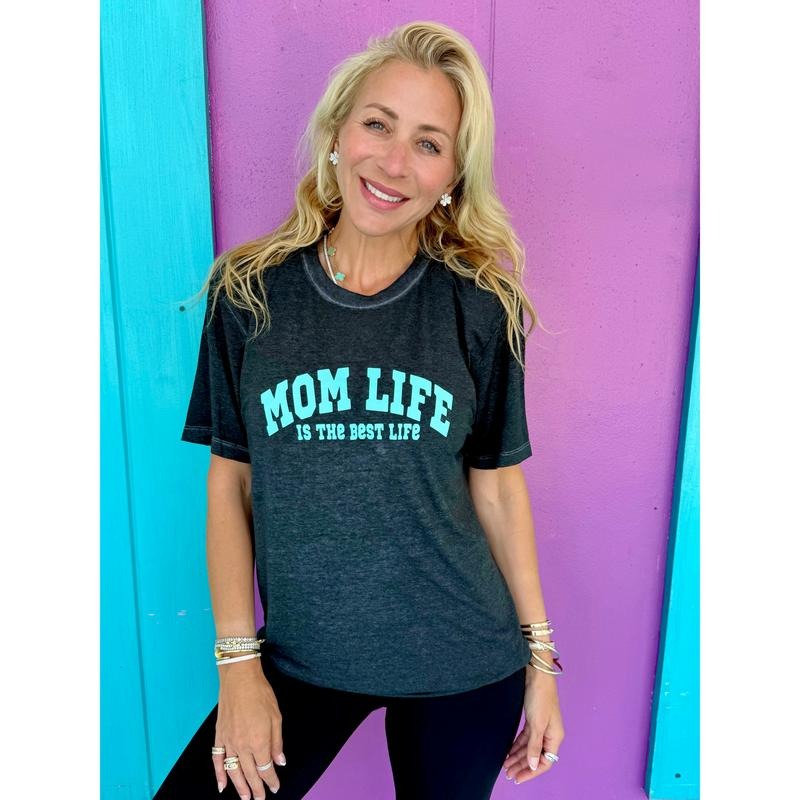Mom Life Black Acid Wash T-Shirts