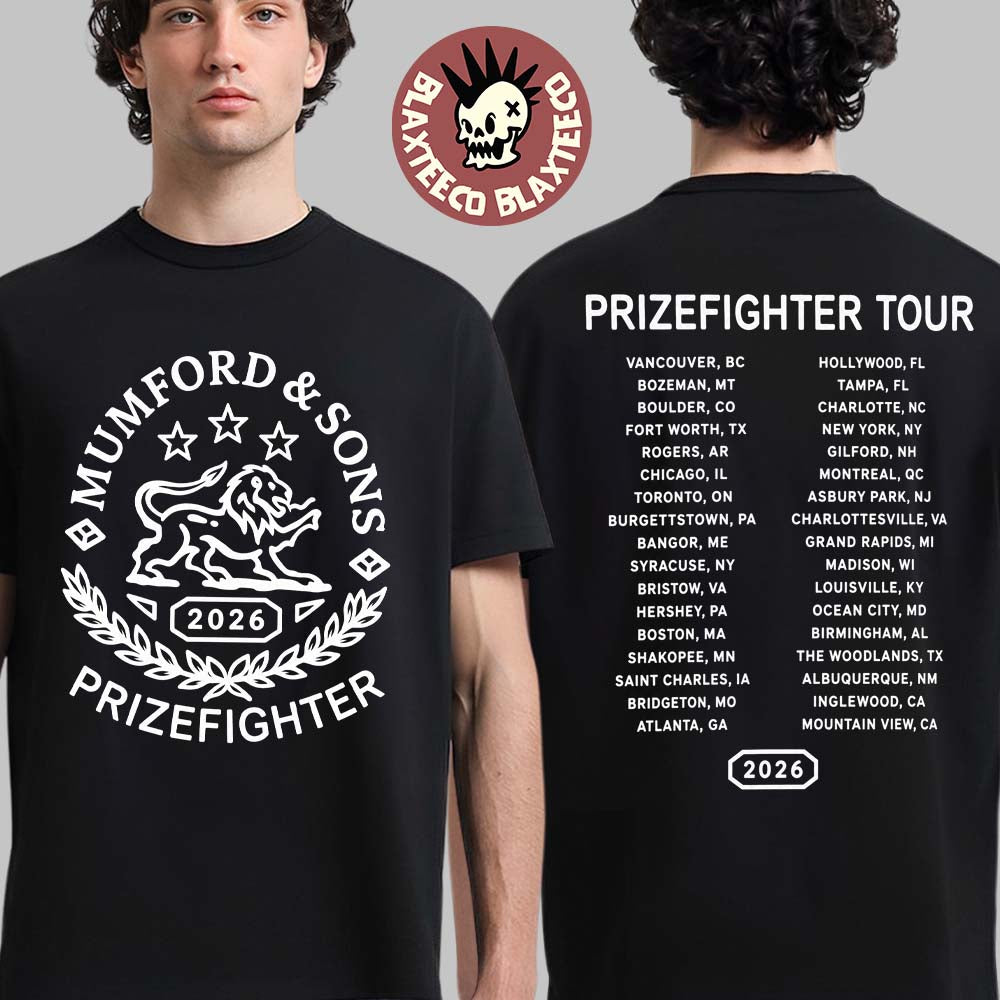 Mumford And Sons Prizefighter Tour 2026 North America Merch The Lion With Dates Two Sided T-Shirt