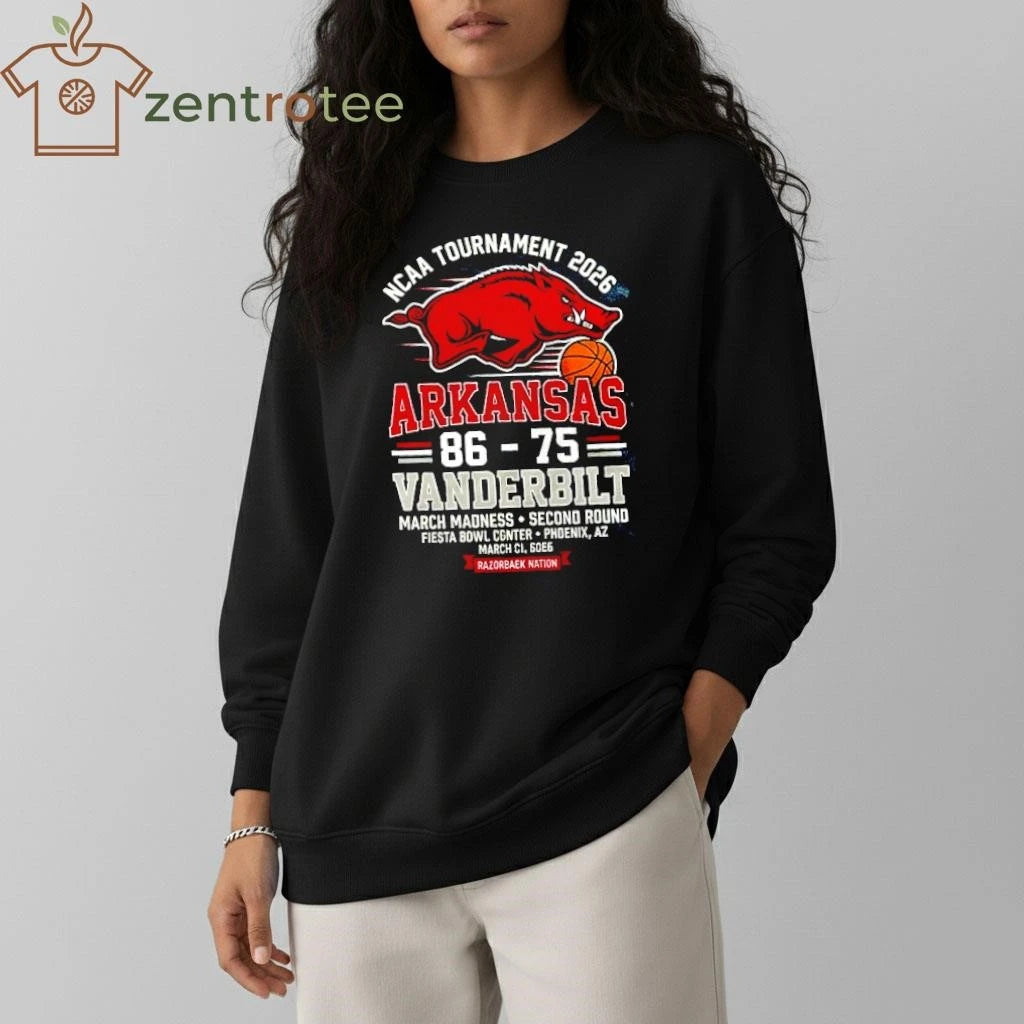 NCAA tournament 2026 Arkansas 86 75 Vanderbit shirt