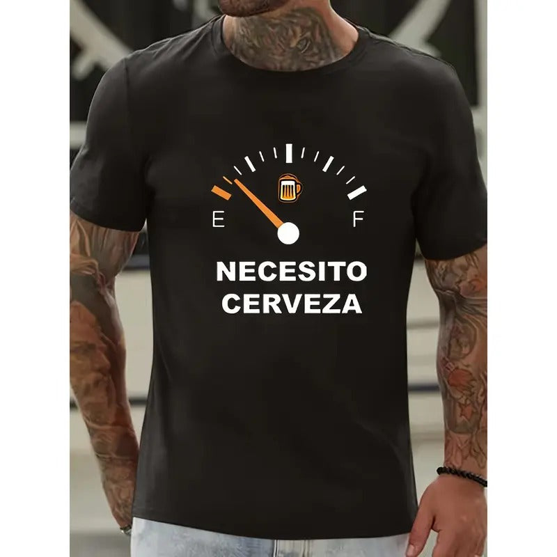 NECESITO Cerveza Royal Blue Casual Letter Print 100% Cotton Round Neck Machine Washable Summer Essential Made USA T-Shirts