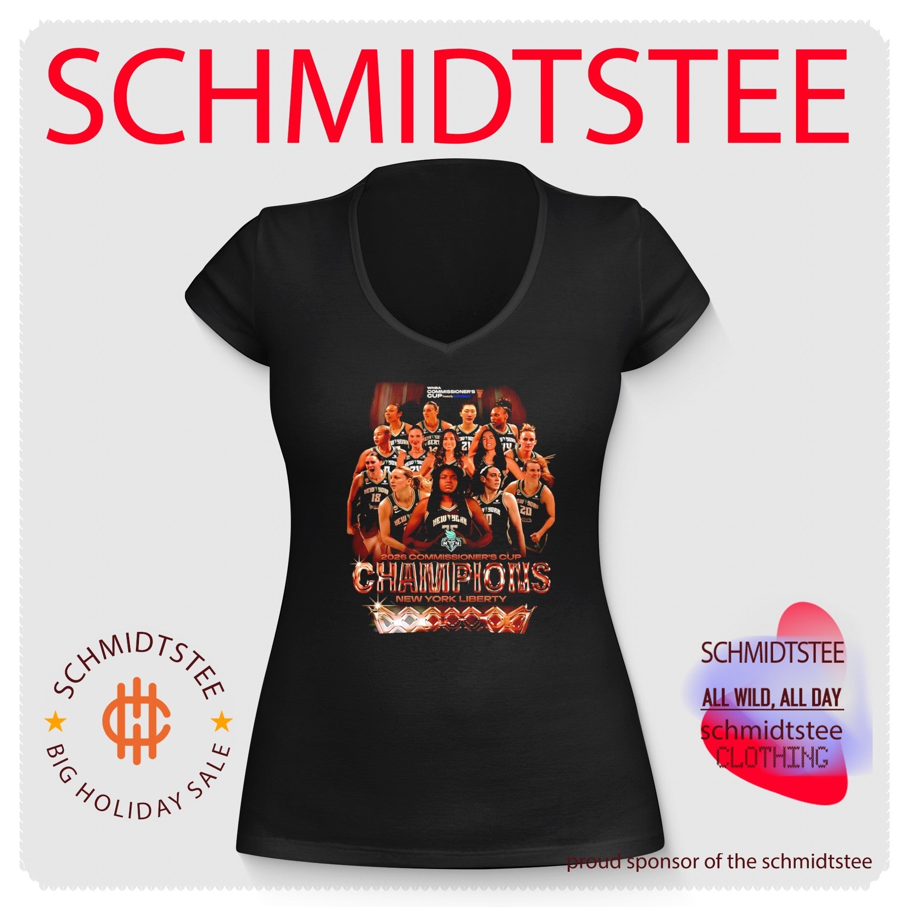 NY Liberty 2026 Commissioner’s Cup Champions player collage shirt