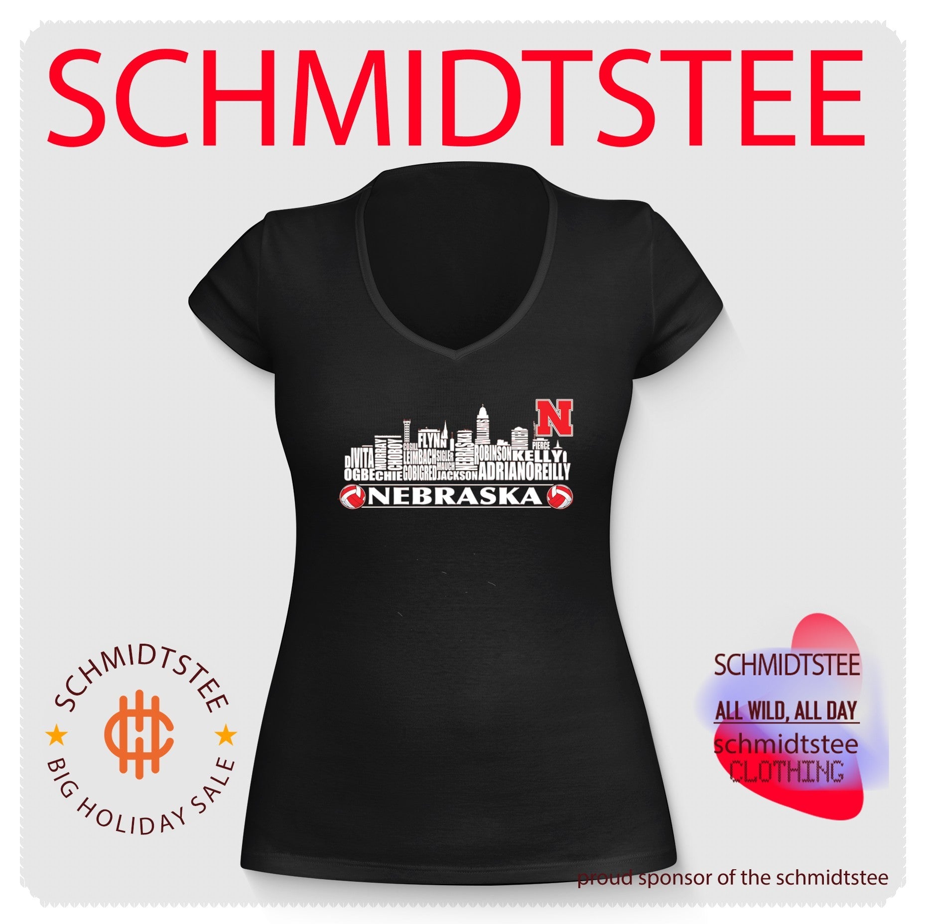 Nebraska Volleyball Player Name Roster Skyline shirt