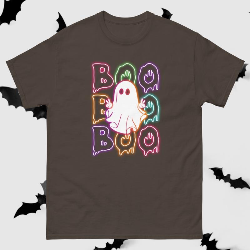 Neon Boo Gildan Shirt Halloween Ghost Classic Spooky T-Shirts