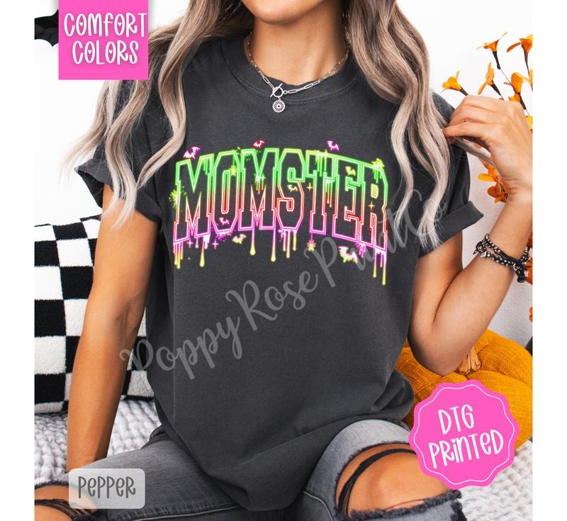 Neon Momster Shirt Comfort Colors Halloween Mom T-Shirts