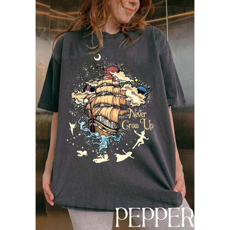 Never Grow Up Comfort Color Peter Pan Shirt Tinker Bell Magic Kingdom Tinker Bell Shirt Magical T-Shirts