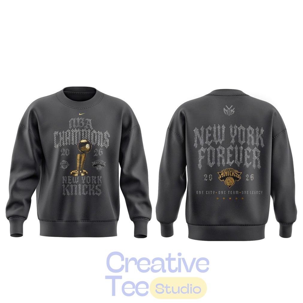 New York Knick 2026 NBA Champions “New York Forever” Grey Sweatshirt
