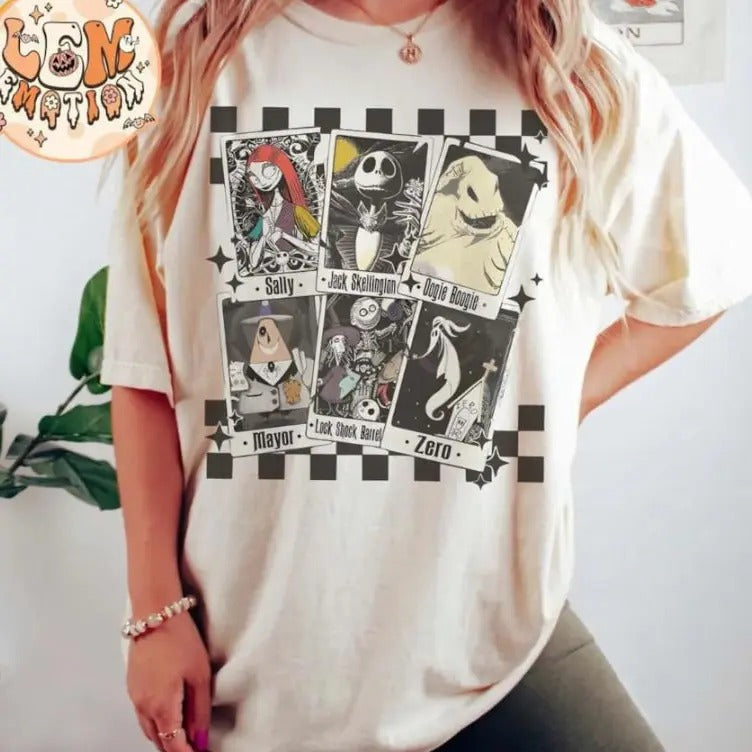 Nightmare Before Shirt Nightmare Characters Tarot Cards Shirt Cartoon Halloween Shirt Spooky Season Shirt Halloween Party T-Shirts