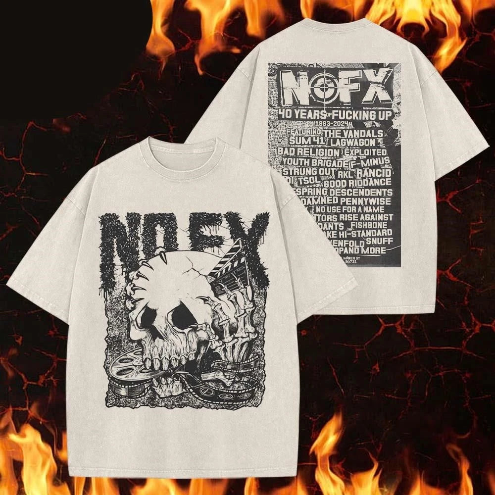 Nofx 40 Years Of Funkin #8217 Up Film Merch Og Film Skull Vintage Washed Tee