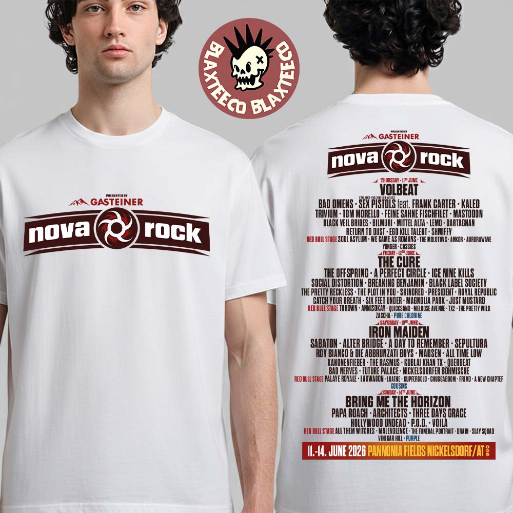 Nova Rock 2026 Festival Full Lineup In Nickelsdorf Austria At Pannonia Fields From 11 To 14 June 2026 Two Sided T-Shirt