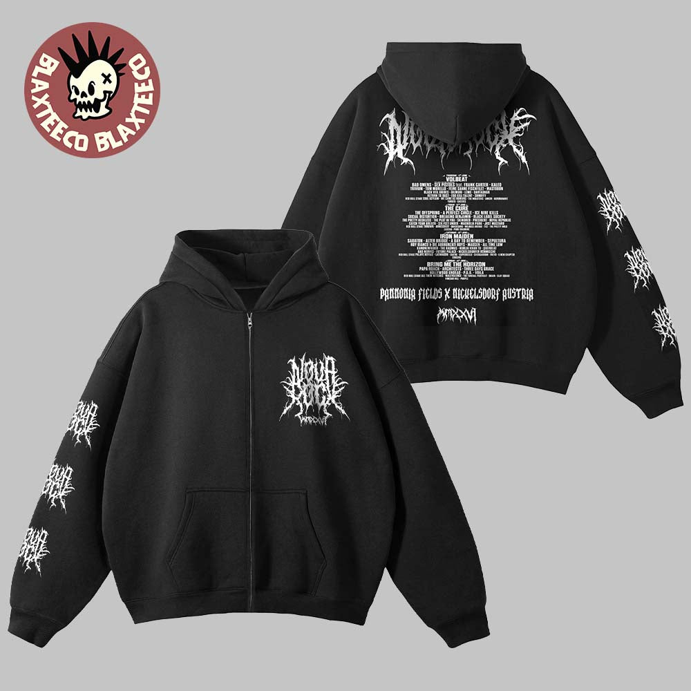 Nova Rock 2026 Festival Merch In Nickelsdorf Austria At Pannonia Fields From 11 To 14 June 2026 Metal Logo Zip Up Hoodie