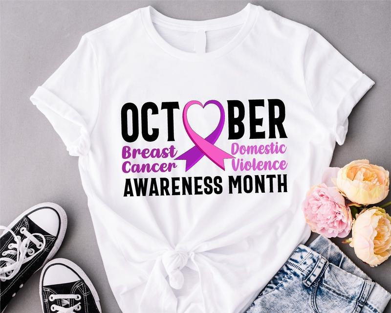 October Awareness Month Shirt Breast Cancer Awareness Domestic Violence Purple Pink Ribbon Shirt Warrior Support Shirt Survivor Mom T-Shirts