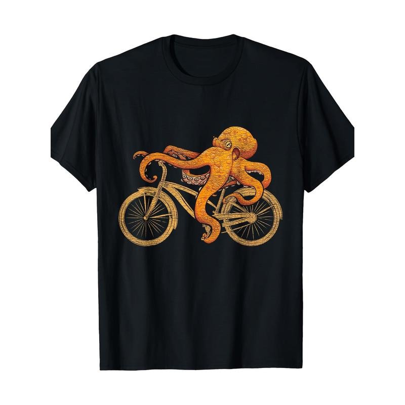 Octopus Riding Bicycle Octopus Made USA T-Shirts