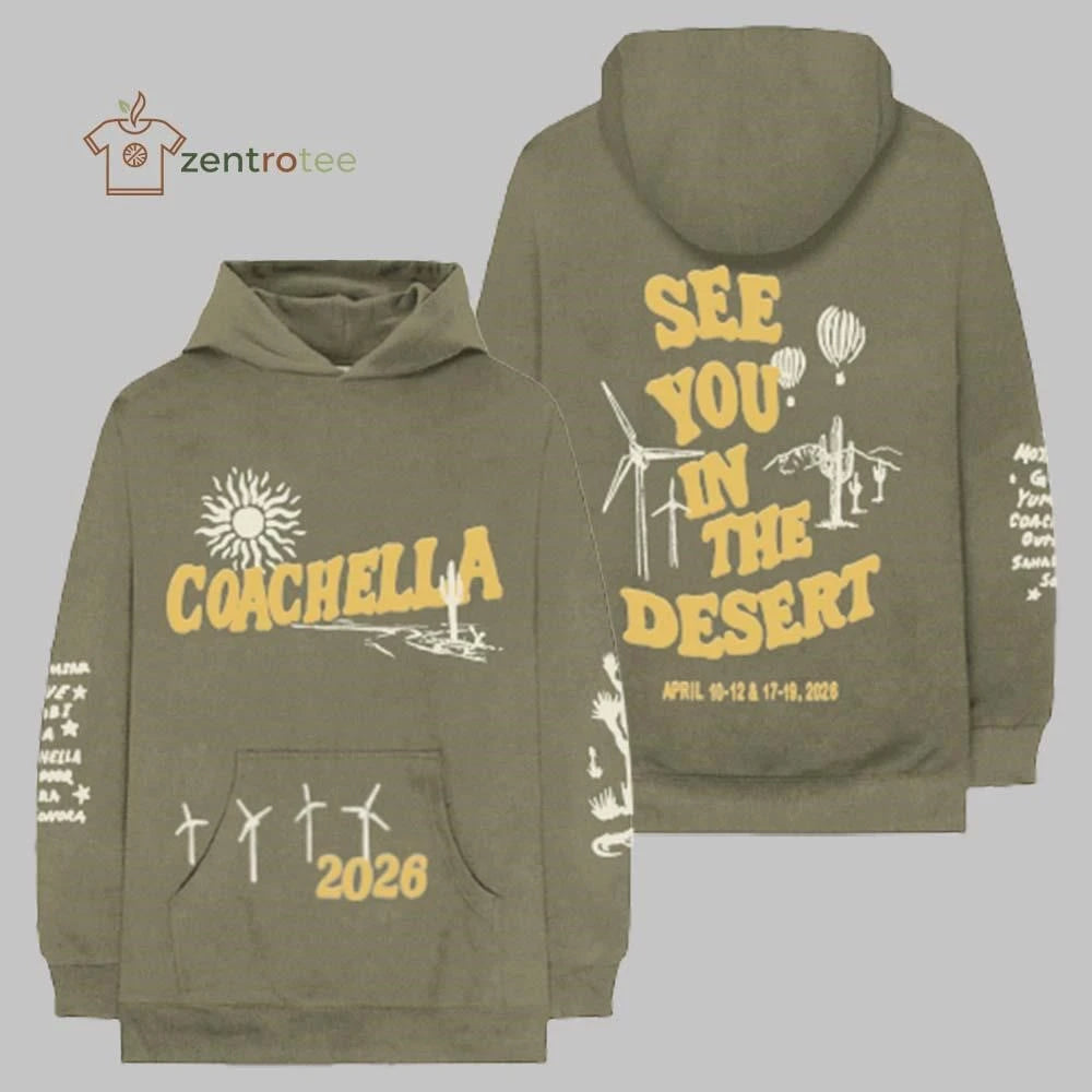 Official Coachella 2026 Merch See You In The Desert Green Hoodie