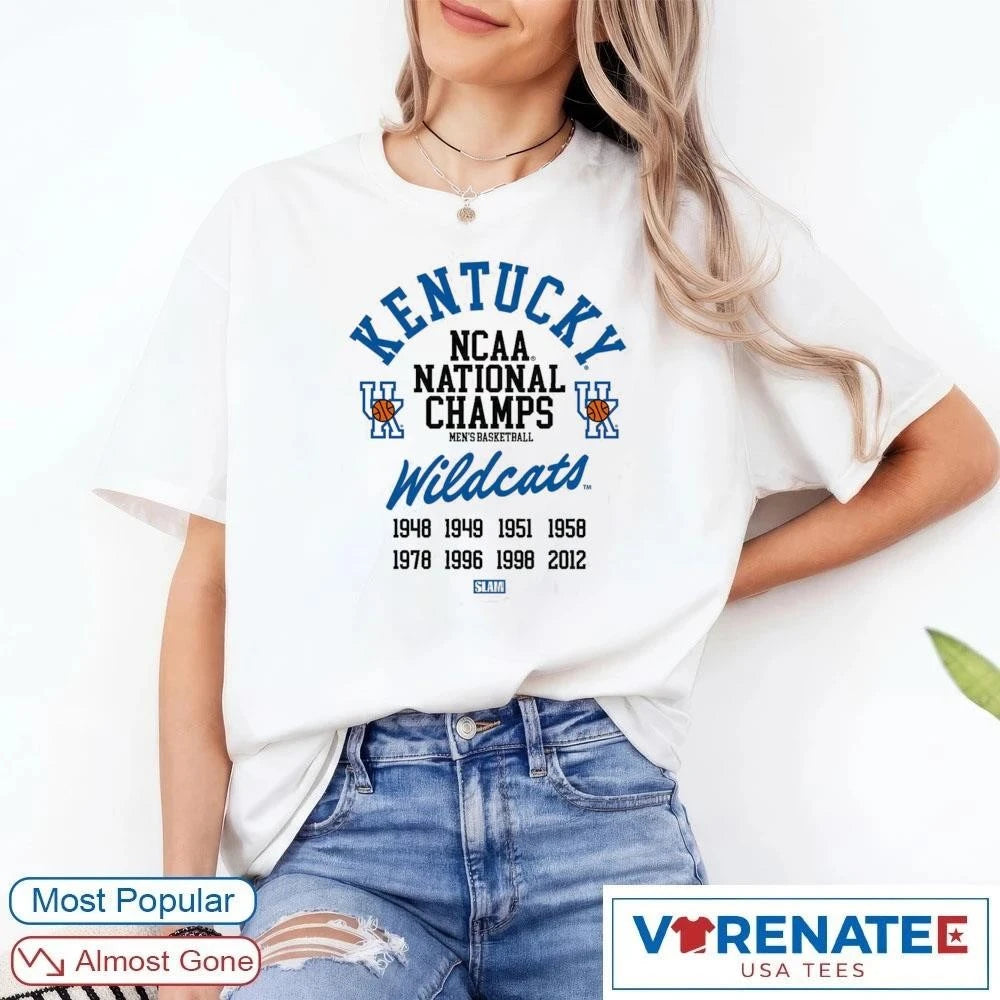 Official White Kentucky Wildcats NCAA National Champs Men’s Basketball 1948-2012 – Trending Now 2026 T-Shirt