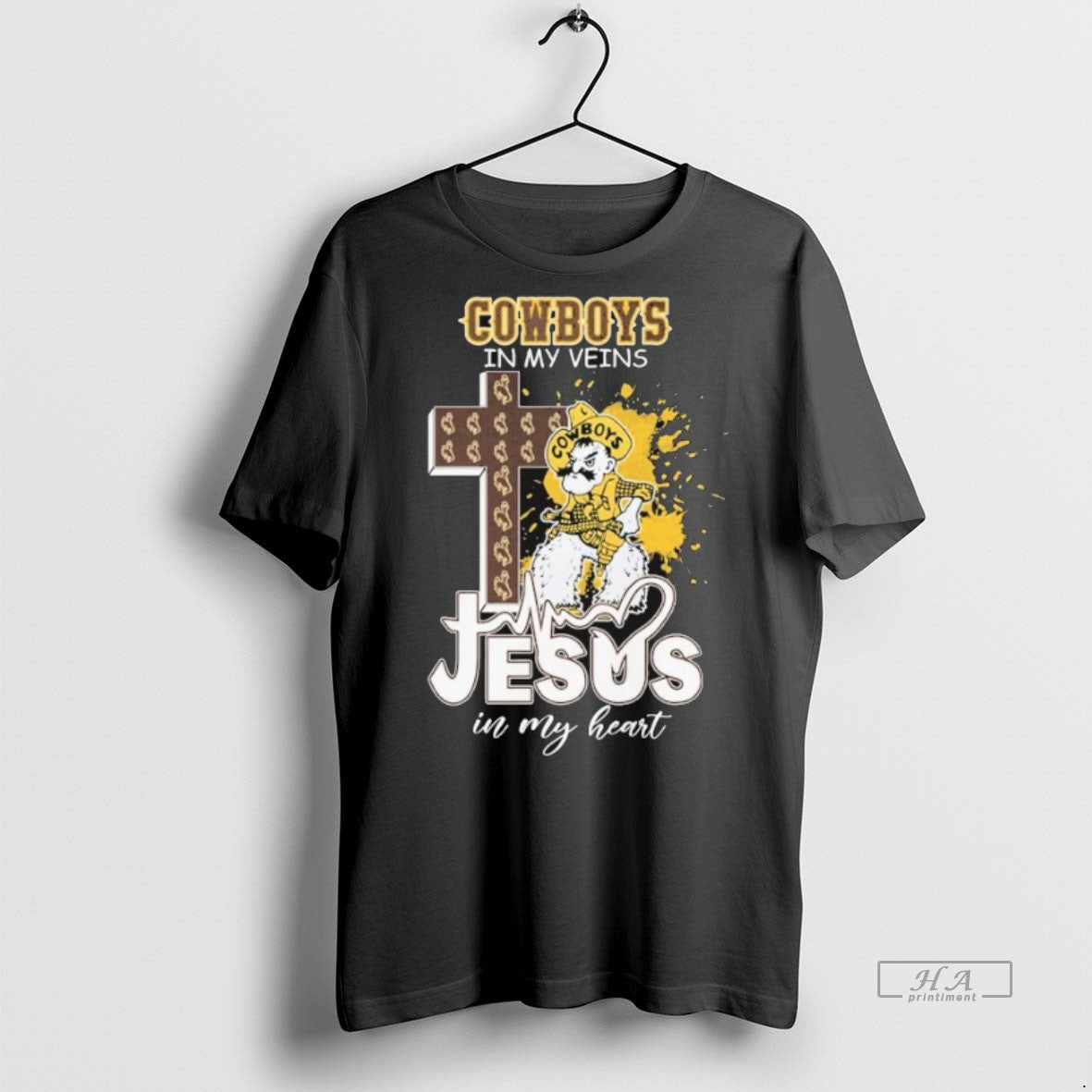 Official Wyoming Cowboys In My Veins Jesus In My Heart Mascot Shirt