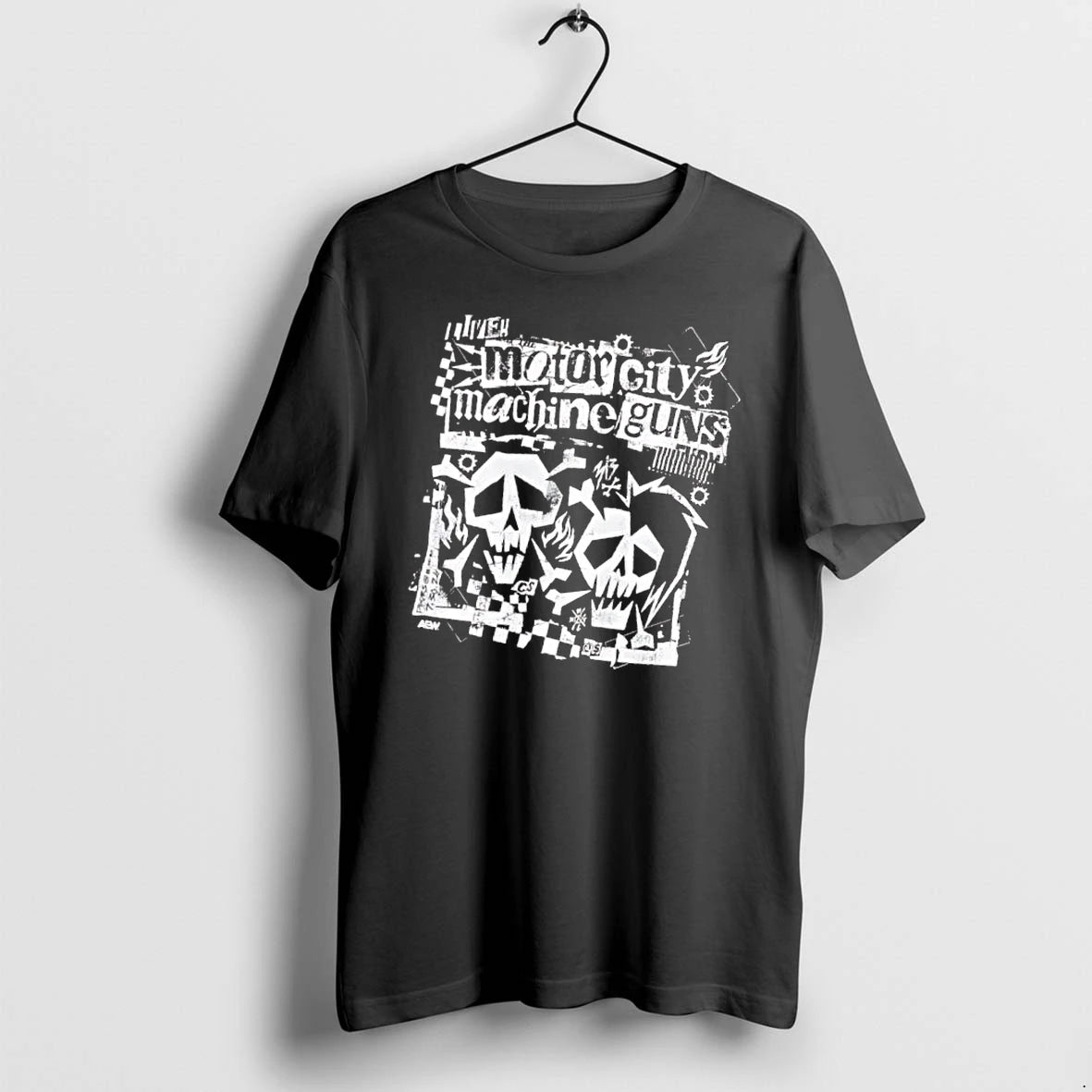 Officials Aew The Motor City Machine Guns Distressed Skulls Flames Checkerboard Mens