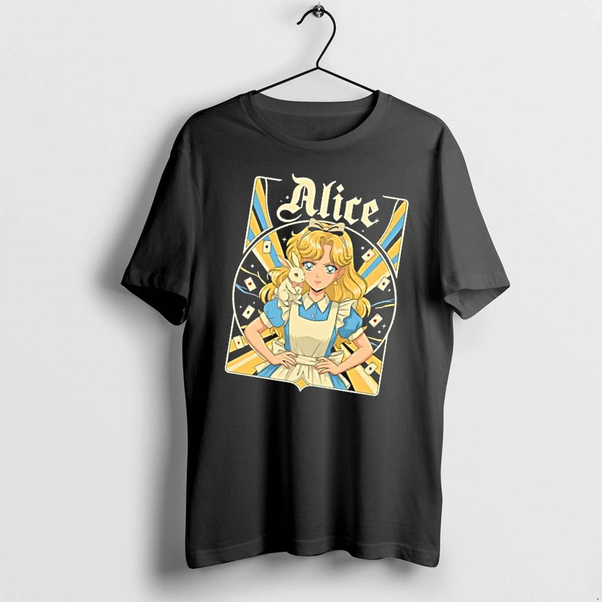 Officials Alice Cartoon Blonde Girl White Rabbit Floating Playing Cards Mens Premium T Shirt