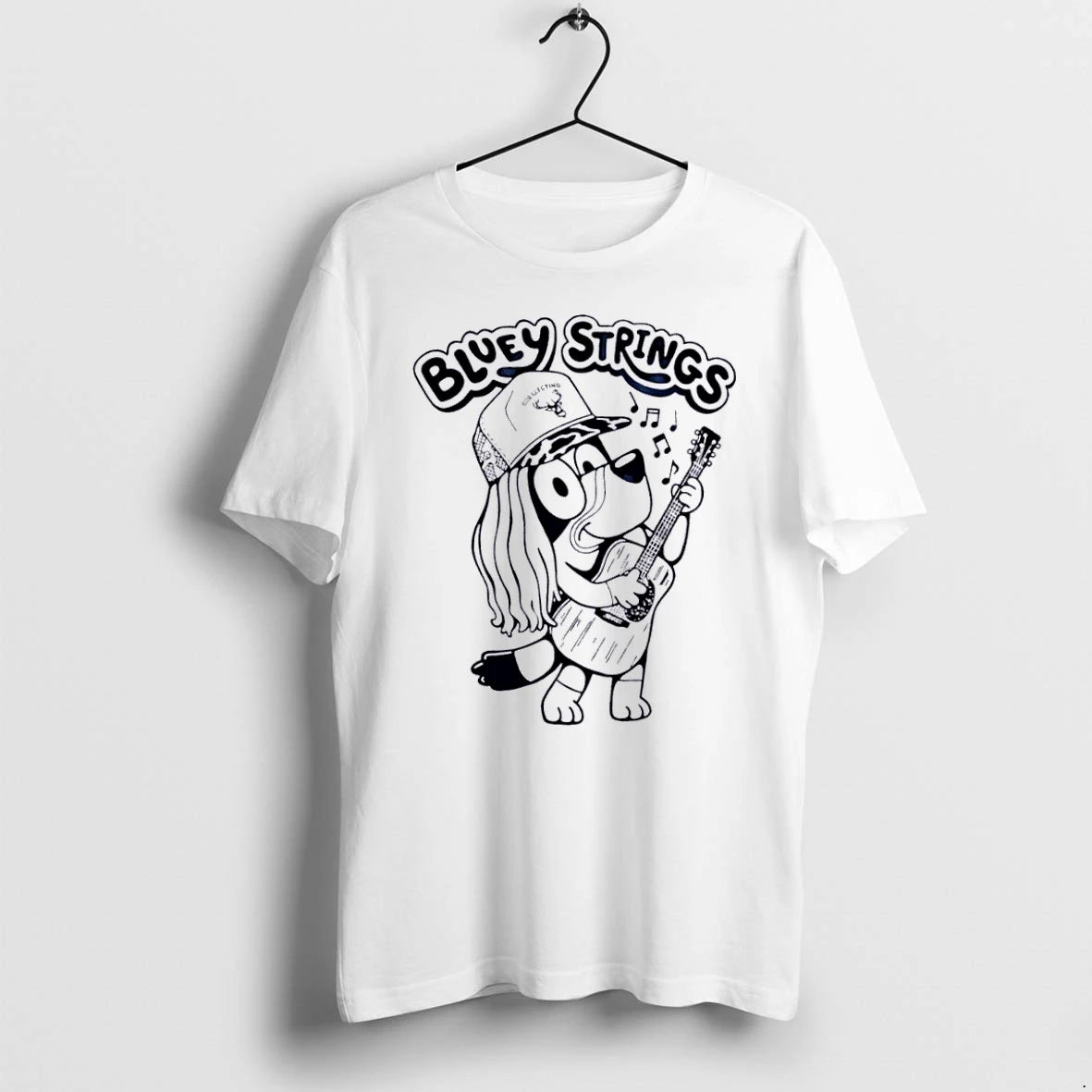 Officials Bluey Strings Collecting Cartoon Dog Playing Acoustic Guitar White Womens Premium T Shirt