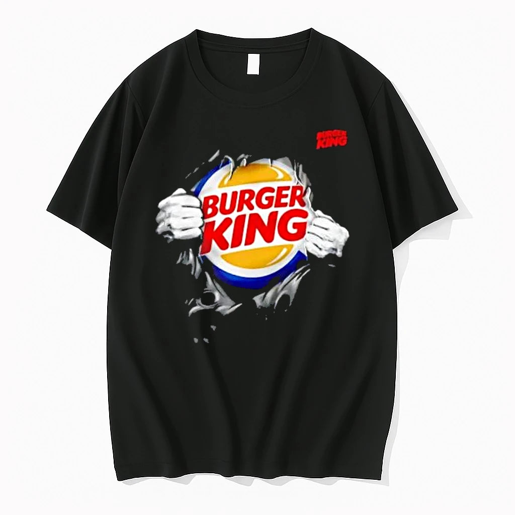 Officials Burger King Superhero Hands Tearing Open Black Fabric Logo Mens Premium T Shirt