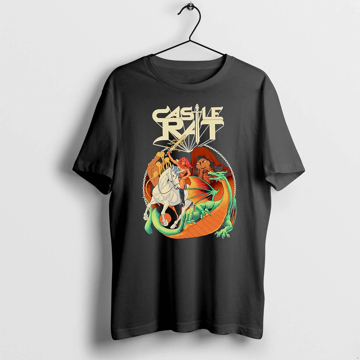Officials Castle Rat Unicorn Knight And Dragon Fantasy Illustration Premium T Shirt
