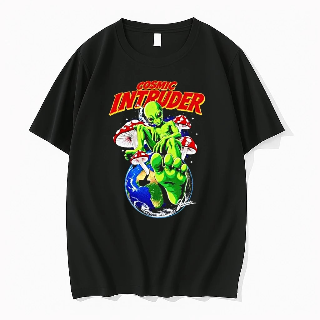 Officials Cosmic Intruder Alien Smoking With Mushrooms Premium T Shirt