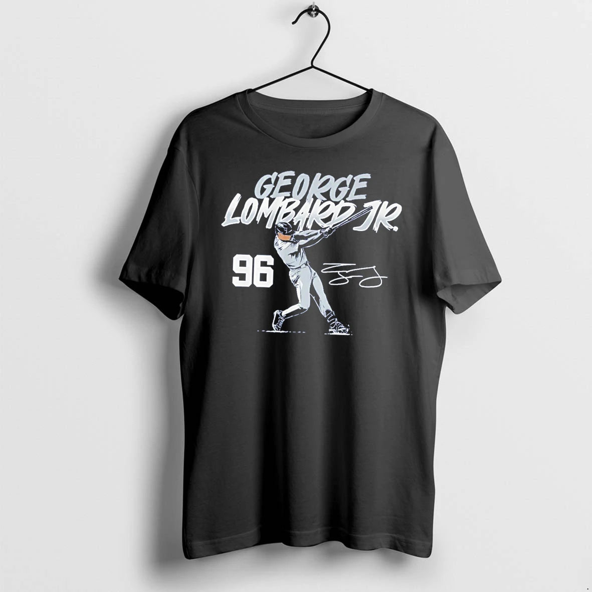 Officials George Lombard Jr New York Yankees Slugger Swing Number Signature Tee
