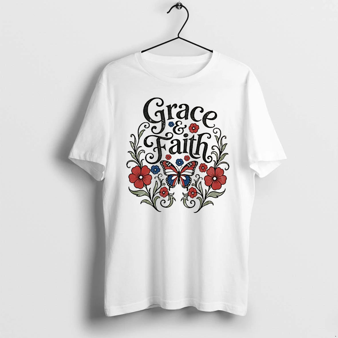 Officials Grace And Faith Floral Butterfly Christian Tee Premium T Shirt