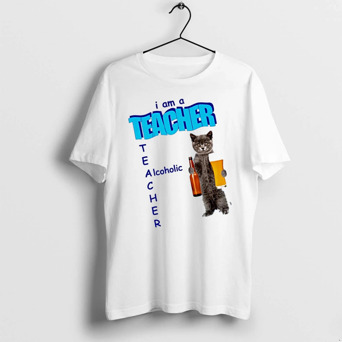 Officials I Am A Teacher Alcoholic Cat With Beer Premium T Shirt