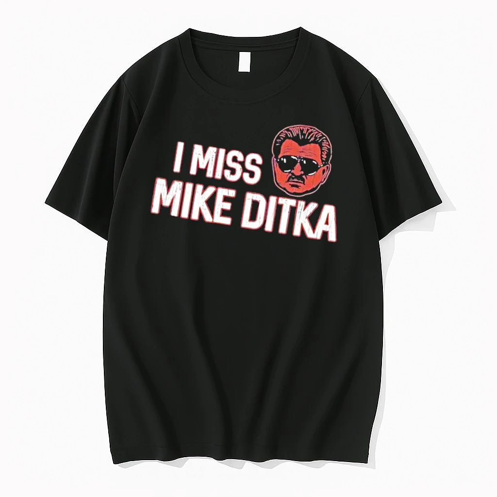 Officials I Miss Mike Ditka Distressed Font Caricature Face Aviator Sunglasses Mustache Mens
