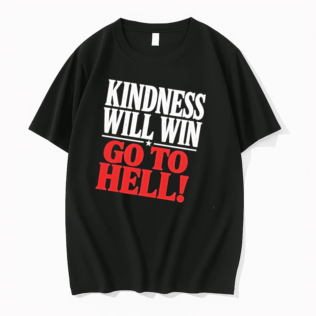 Officials Kindness Will Win Go To Hell Distressed Typography Star Divider Mens T Shirt Sweater