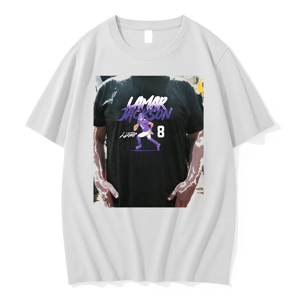 Officials Lamar Jackson Baltimore Ravens Name Number Pose Signature Premium T Shirt