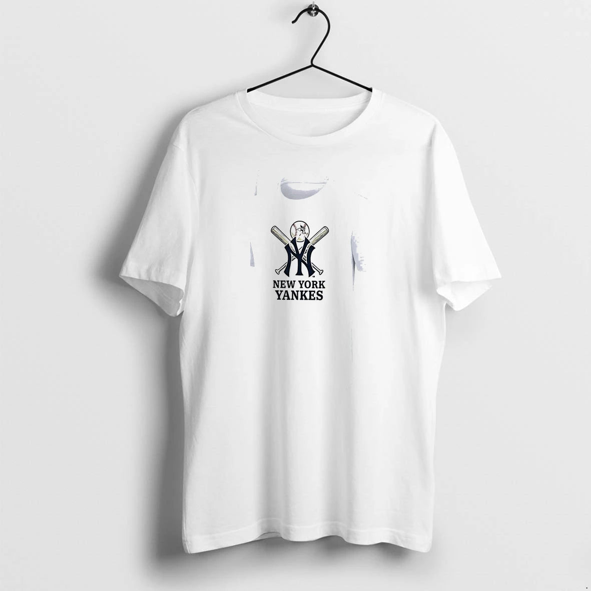 Officials New York Yankees Logo Skull Bat Crossed Baseball White Mens Premium T Shirt