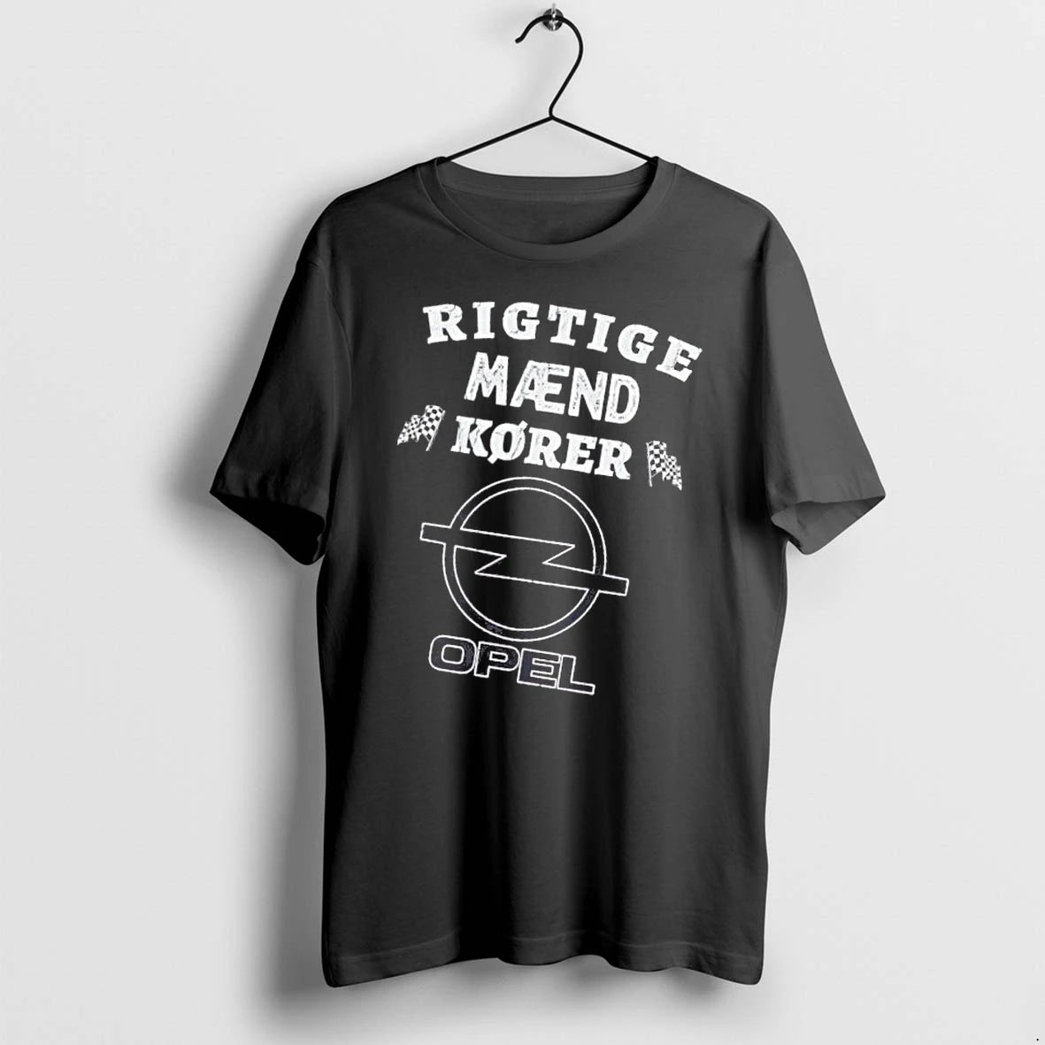 Officials Opel Rigtige Maend Korer Distressed Logo Checkered Racing Flags Mens Premium T Shirt