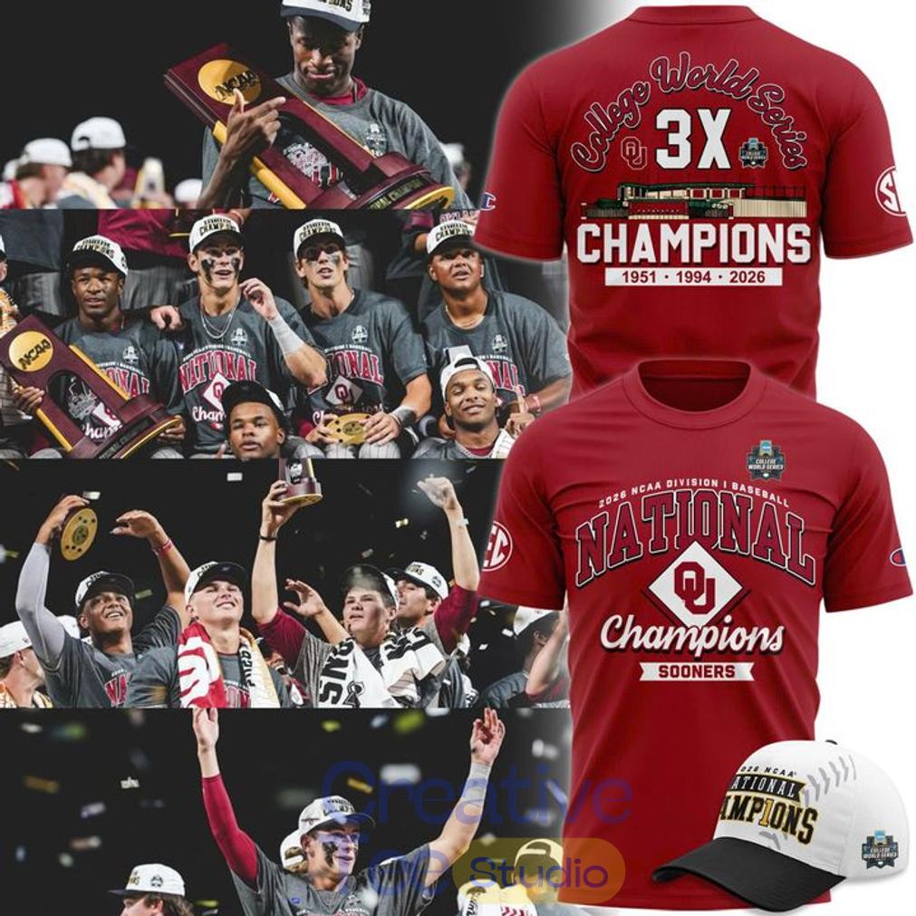 Oklahoma Sooners Red 3X College World Series Champions T-Shirt