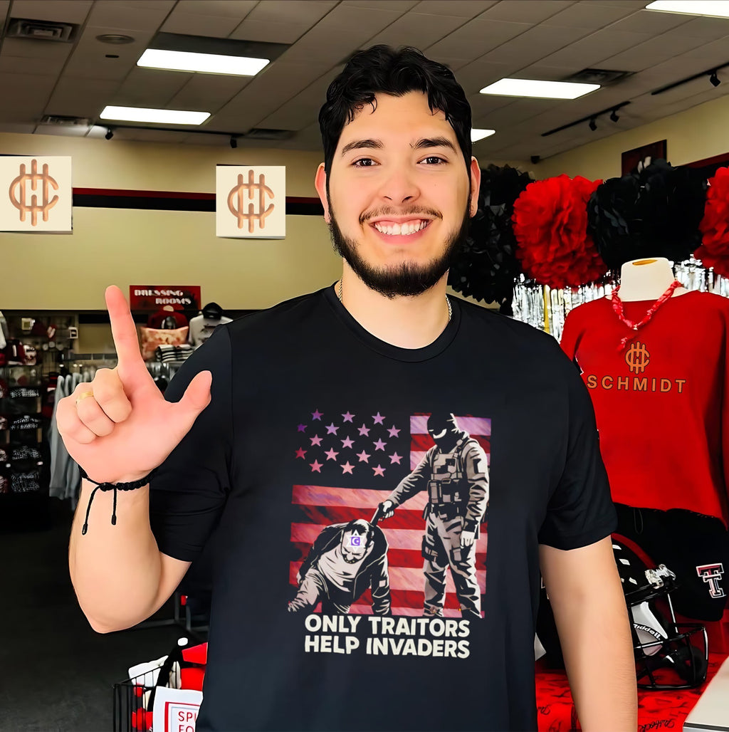 Only Traitors Help Invaders American Flag Political shirt