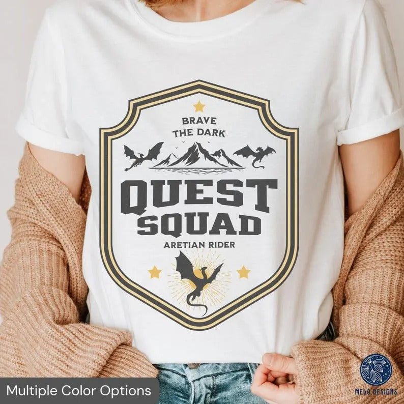 Onyx Storm Shirt Quest Squad Badge Fourth Wing Xaden Riorson Violet Bookish Top Romantasy Fan Ridoc Dragon Aretian Rider T-Shirts