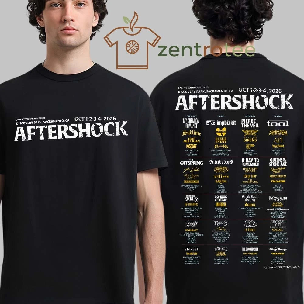 Original Aftershock 2026 Festival Full Lineup At Discovery Park In Sacramento California On October 1 2 3 4 2026 tee