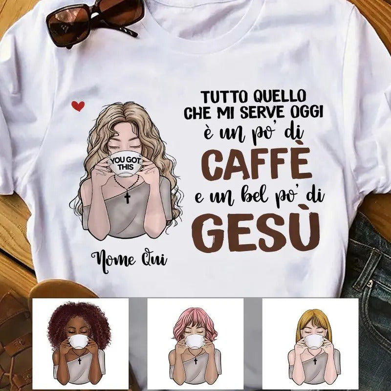 Personalized Coffee Jesus Girl Italian Caffè Gesù AP149 95O58 Cotton Comfortable T-Shirts