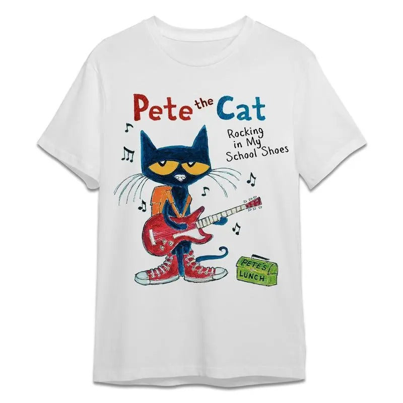 Pete Cat Rocking My School Shoes Childhood Memories Shirt Back School Shirt Classic Made Cotton T-Shirts