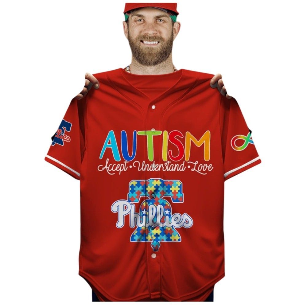 Phillies Autism Accept Understand Love Baseball Jersey - Grishko.com