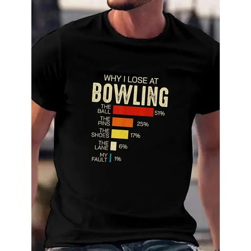 Plus Size Bowling Print Casual Short Sleeve Crew Neck Street Made USA T-Shirts