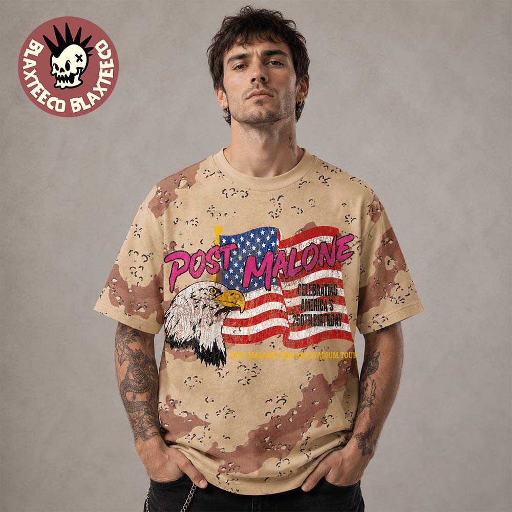 Post Malone Celebrate USA 4th Of July 2026 250 Big Ass World Tour Merch Desert Camo T-Shirt