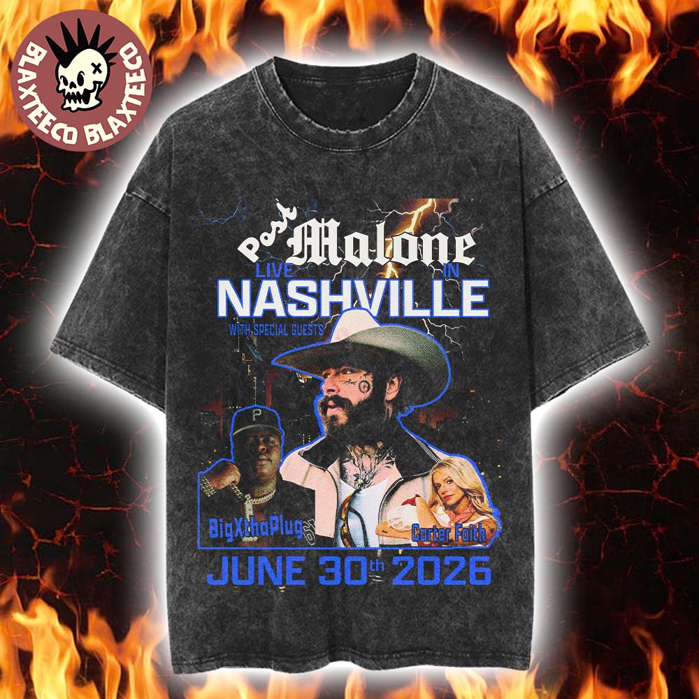 Post Malone Live In Nashville TN 2026 With BigXthaPlug And Carter Faith On June 30 2026 Vintage Washed Tee