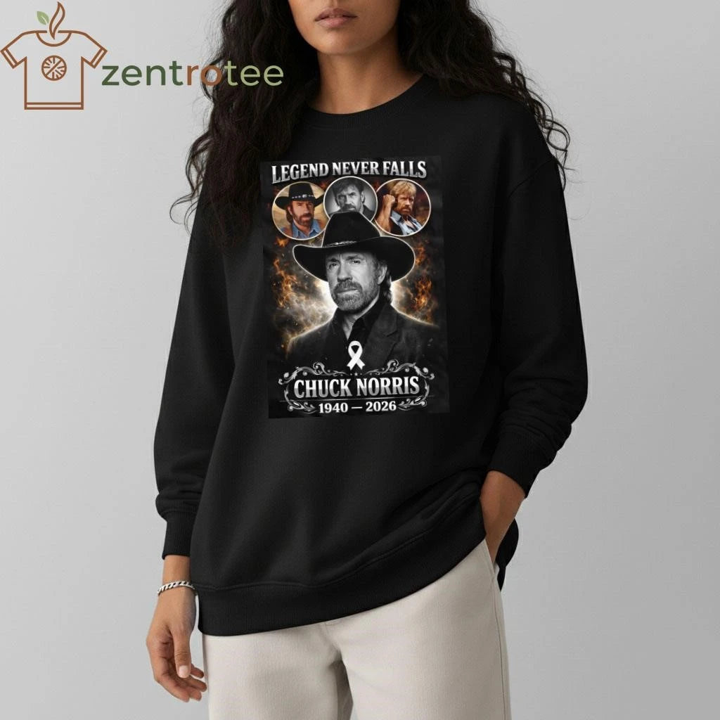 Premium Chuck Norris Legend Never Falls Memorial 1940-2026 NKCtees shirt
